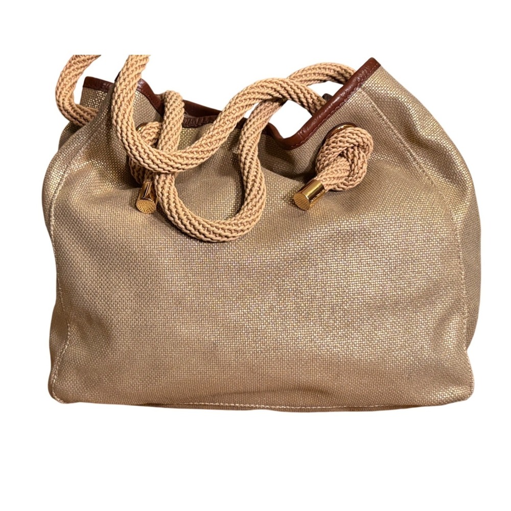 Michael Kors Tote Bag Womens Large Gold Good Metallic Rope Handle Nautical Glam